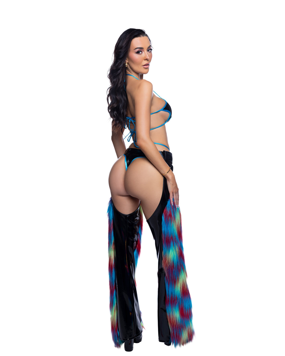 JR299 - PVC & Faux Fur Belted Chaps