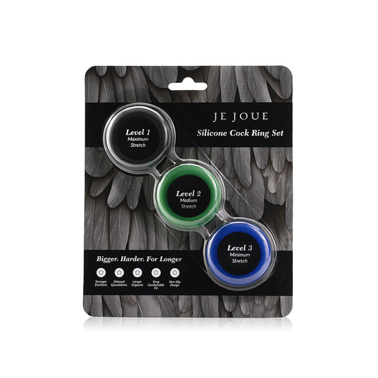 Je Joue Silicone Cock Ring 3-Piece Set Black/Green/Blue-Pinkfoxxx