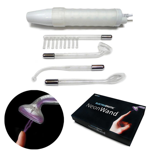 KinkLab Neon Wand Electrosex Kit (White handle/ Elec)-Pinkfoxxx