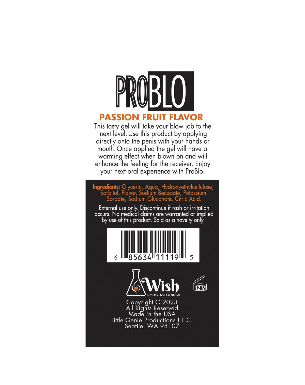 PROBLO ORAL PLEASURE GEL PASSION FRUIT 1.5 OZ
