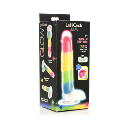 Lollicock Silicone Dildo with Balls 7 in. Rainbow Glow in the Dark-Pinkfoxxx