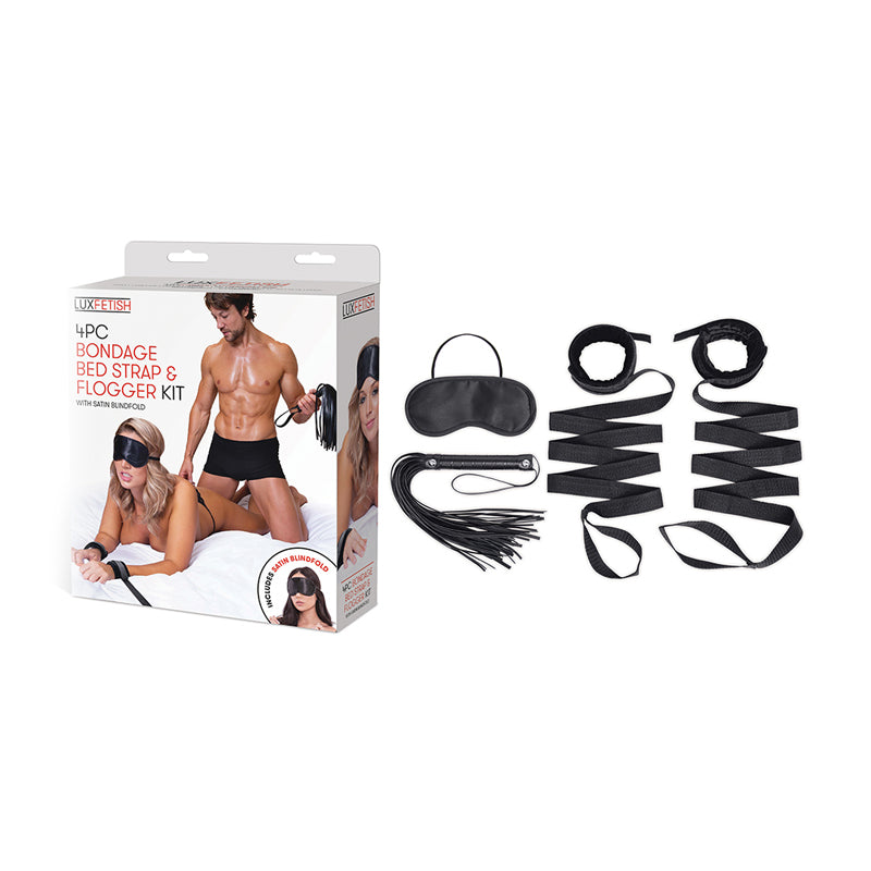 Lux Fetish Bondage Bed Strap and Flogger 4-Piece Kit-Pinkfoxxx