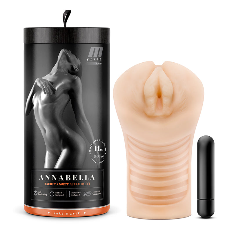M Elite Soft + Wet Annabella Vagina Stroker with Bullet Vibrator Beige-Pinkfoxxx