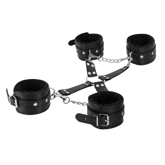 Male Power Leather All 4's Fuzzy Cuff Set Black-Pinkfoxxx