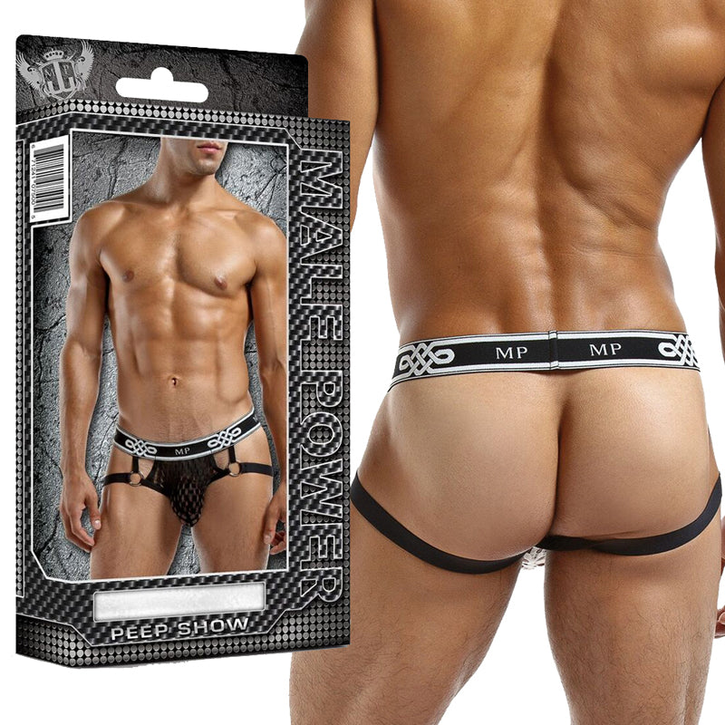 Male Power Peep Show Jock Ring Large/Xtra-Large (Black)-Pinkfoxxx