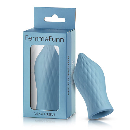 FemmeFunn Versa T Sleeve Textured Silicone Tongue-Shaped Bullet Sheath Light Blue