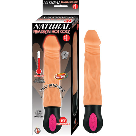 Natural Realskin Hot Cock #1 12 Function Heats to 113 Degrees Fully Bendable Rechargeable Waterproof Flesh-Pinkfoxxx