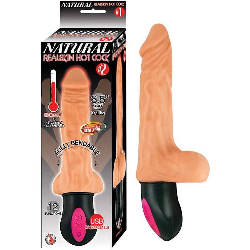 Natural Realskin Hot Cock #2 12 Function Heats to 113 Degrees Fully Bendable Rechargeable Waterproof Flesh-Pinkfoxxx