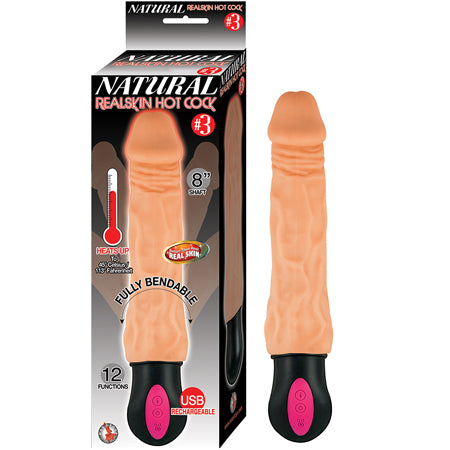 Natural Realskin Hot Cock #3 12 Function Heats to 113 Degrees Fully Bendable Rechargeable Waterproof Flesh-Pinkfoxxx