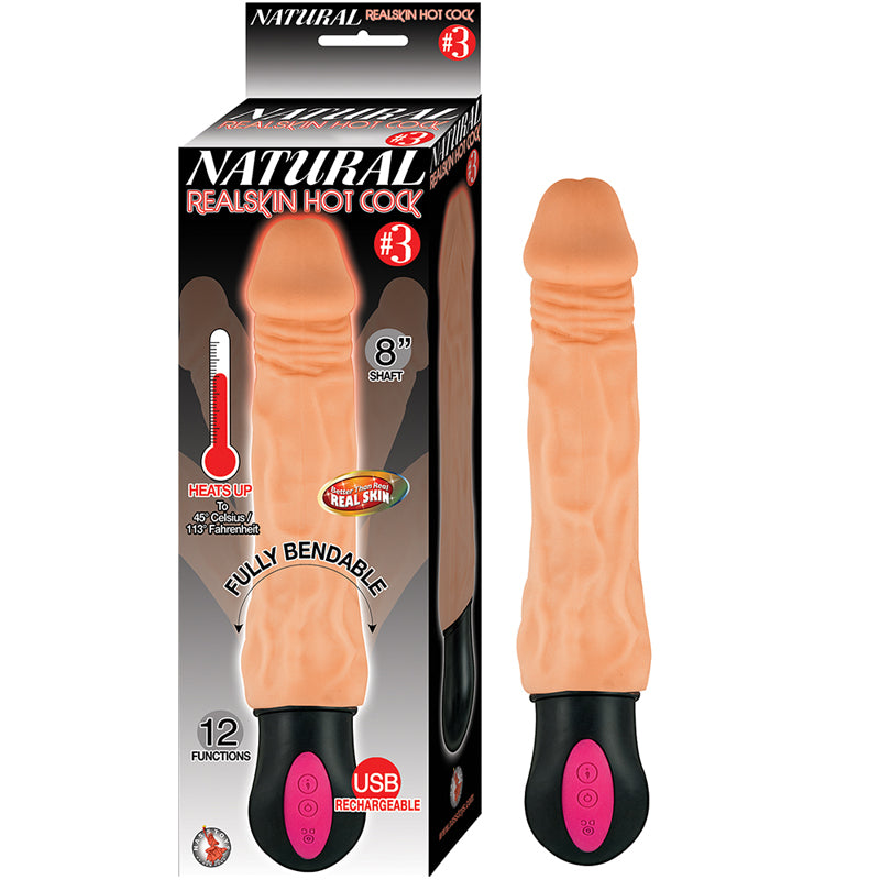 Natural Realskin Hot Cock #3 12 Function Heats to 113 Degrees Fully Bendable Rechargeable Waterproof Flesh-Pinkfoxxx