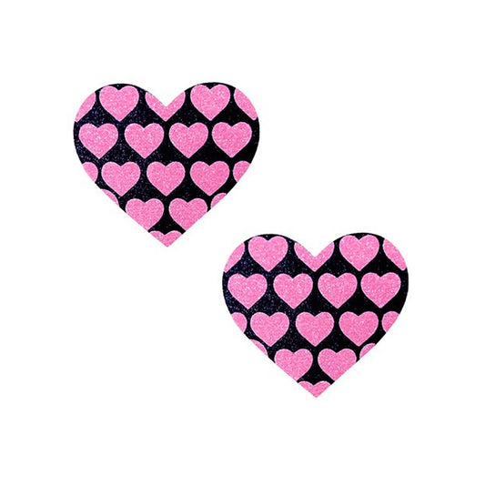 Neva Nude Pink Heart UV Valentines Black Glitter Heart Nipztix Pasties-Pinkfoxxx