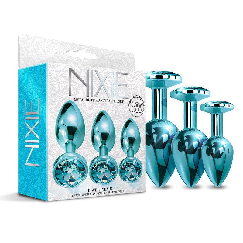 Nixie Metal Butt Plug???¡Trainer???¡Set 3-Piece Blue Metallic-Pinkfoxxx