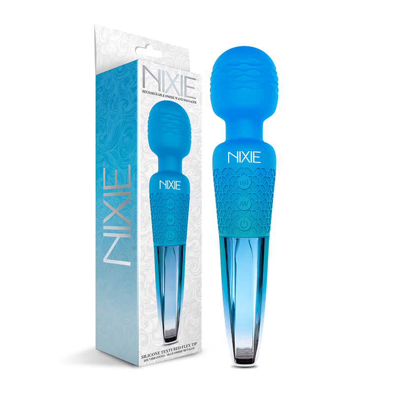 Nixie Rechargeable Wand Massager Blue Ombre Metallic-Pinkfoxxx