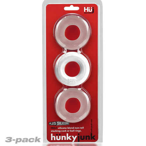 HUNKYJUNK HUJ C-RING 3PK WHITE ICE & CLEAR (NET) - OXHUJ102WHTICE