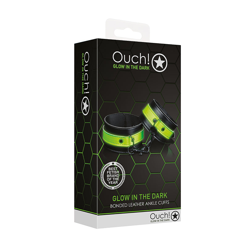 Ouch! Glow in the Dark Bonded Leather Handcuffs Neon Green-Pinkfoxxx