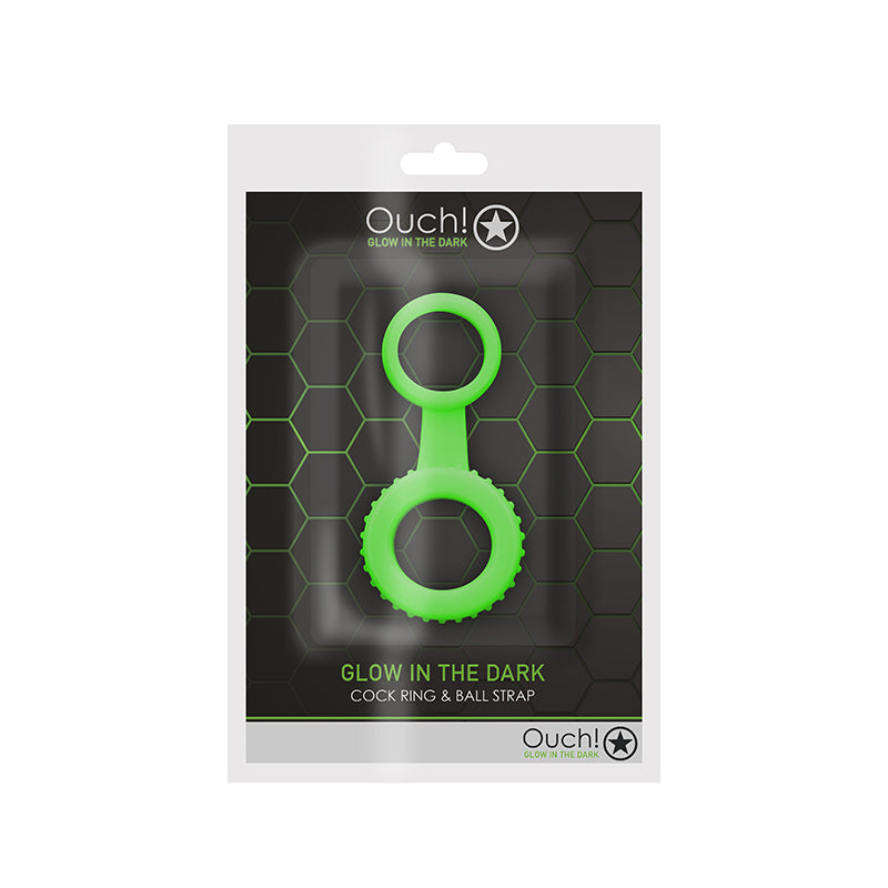Ouch! Glow in the Dark Cockring & Ball Strap Neon Green-Pinkfoxxx