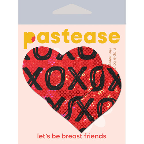 PASTEASE SHATTERED GLASS DISCO BALL RED W/ BLACK XO HEART - PASHRTXORDBK