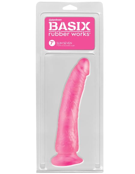 BASIX RUBBER WORKS 7IN PINK SLIM DONG W/ SUCTION CUP - PD422311