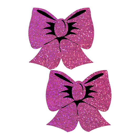 Pastease Bow: Hot Pink Glitter Bows Nipple Pasties-Pinkfoxxx