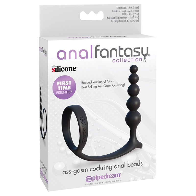 Pipedream Anal Fantasy Collection Silicone Ass-Gasm Cockring Anal Beads Black-Pinkfoxxx