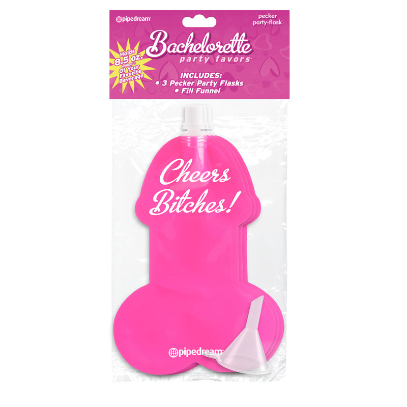Pipedream Bachelorette Party Favors 3-Piece Pecker Party Flask Pink-Pinkfoxxx
