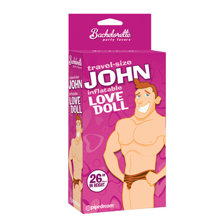 Pipedream Bachelorette Party Favors Travel-Size John Inflatable Love Doll 26 in.-Pinkfoxxx