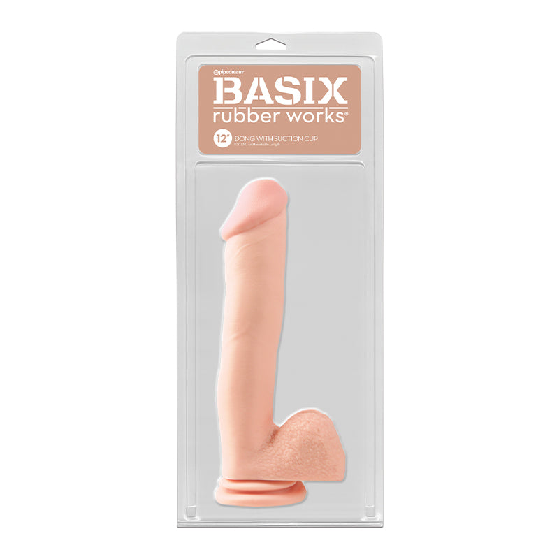Pipedream Basix Rubber Works 12 in. Dong With Balls & Suction Cup Beige-Pinkfoxxx
