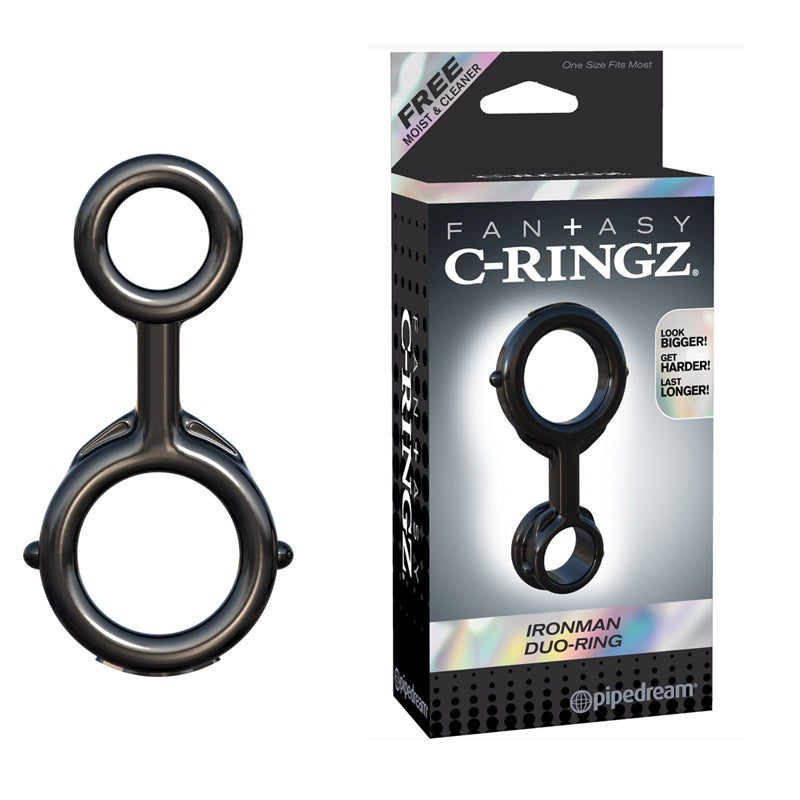 Pipedream Fantasy C-Ringz Ironman Duo-Ring Cockring & Ballstretcher Black-Pinkfoxxx