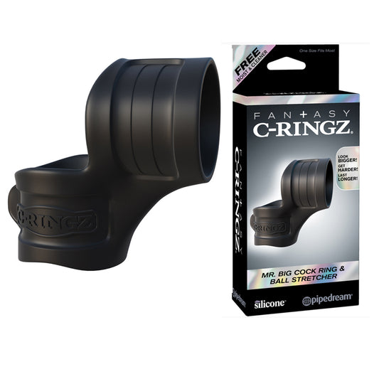 Pipedream Fantasy C-Ringz Mr. Big Cock Ring & Ball Stretcher Silicone Sling Black-Pinkfoxxx