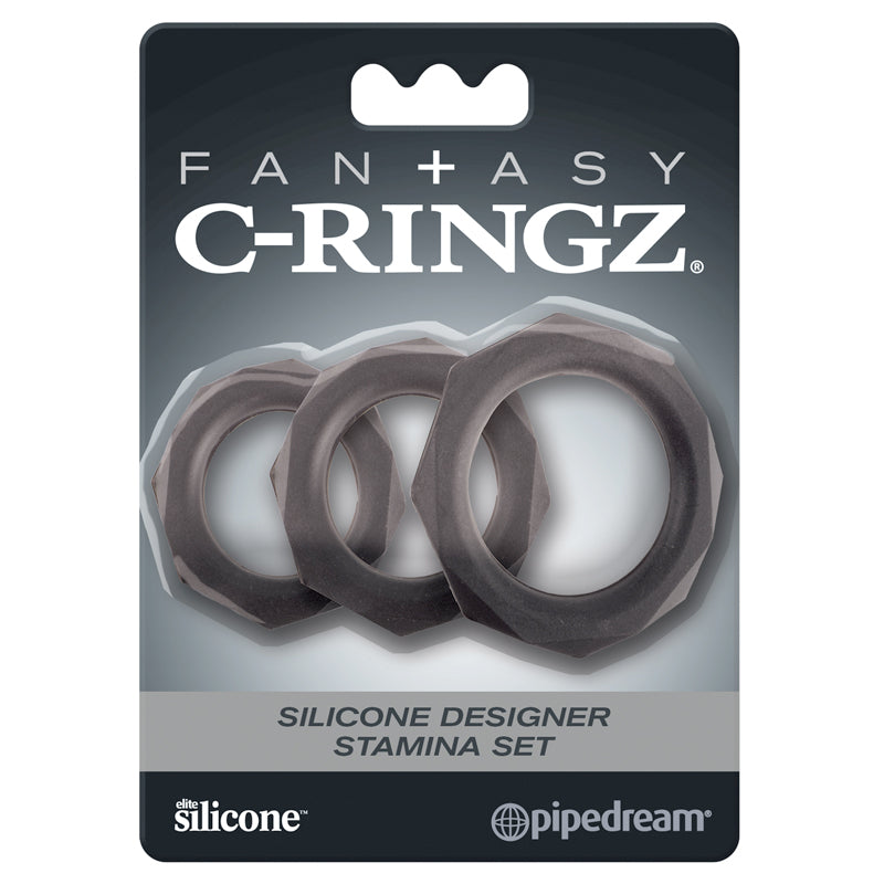 Pipedream Fantasy C-Ringz Silicone Designer Stamina 3-Piece Cockring Set Black-Pinkfoxxx