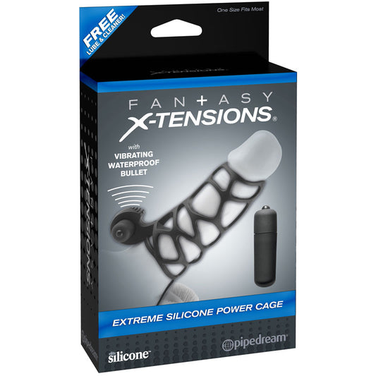 Pipedream Fantasy X-tensions Vibrating Extreme Silicone Power Cage Black-Pinkfoxxx