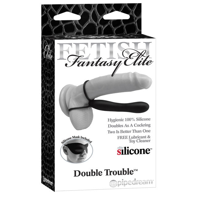 Pipedream Fetish Fantasy Elite Double Trouble 6 in. Silicone Dual-Entry Strap-On Dildo Black-Pinkfoxxx