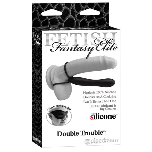 Pipedream Fetish Fantasy Elite Double Trouble 6 in. Silicone Dual-Entry Strap-On Dildo Black-Pinkfoxxx