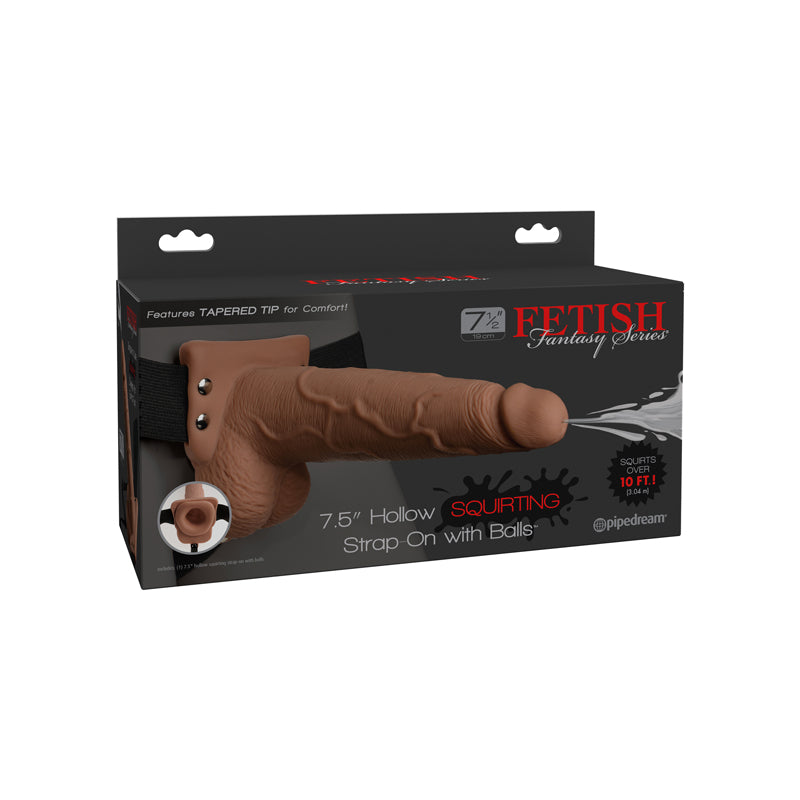 Pipedream Fetish Fantasy Series 7.5 in. Hollow Squirting Strap-On With Balls-Pinkfoxxx