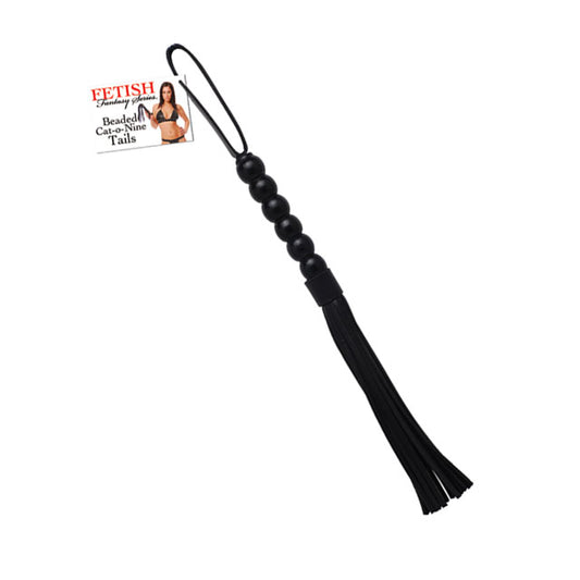 Pipedream Fetish Fantasy Series Beaded Cat-o-Nine Tails Flogger Black-Pinkfoxxx
