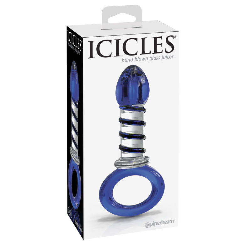 Pipedream Icicles No. 81 Glass Juicer Ribbed Dildo With Handle Blue-Pinkfoxxx