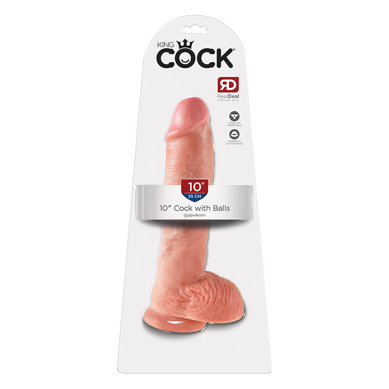 Pipedream King Cock 10 in. Cock With Balls Realistic Suction Cup Dildo-Pinkfoxxx