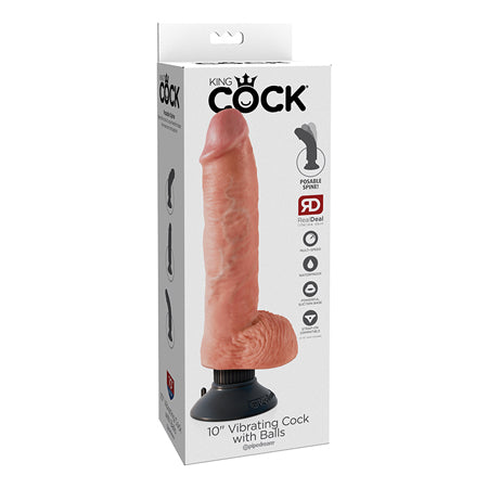 Pipedream King Cock 10 in. Vibrating Cock With Balls Poseable Suction Cup Dildo-Pinkfoxxx