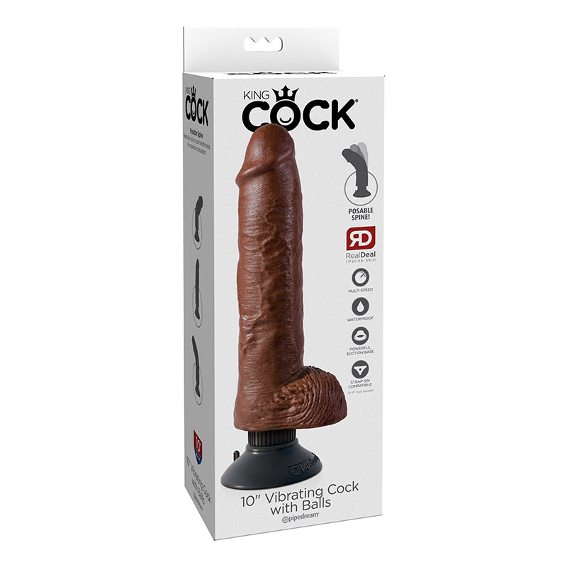 Pipedream King Cock 10 in. Vibrating Cock With Balls Poseable Suction Cup Dildo-Pinkfoxxx