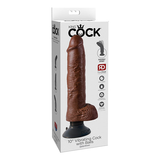 Pipedream King Cock 10 in. Vibrating Cock With Balls Poseable Suction Cup Dildo-Pinkfoxxx