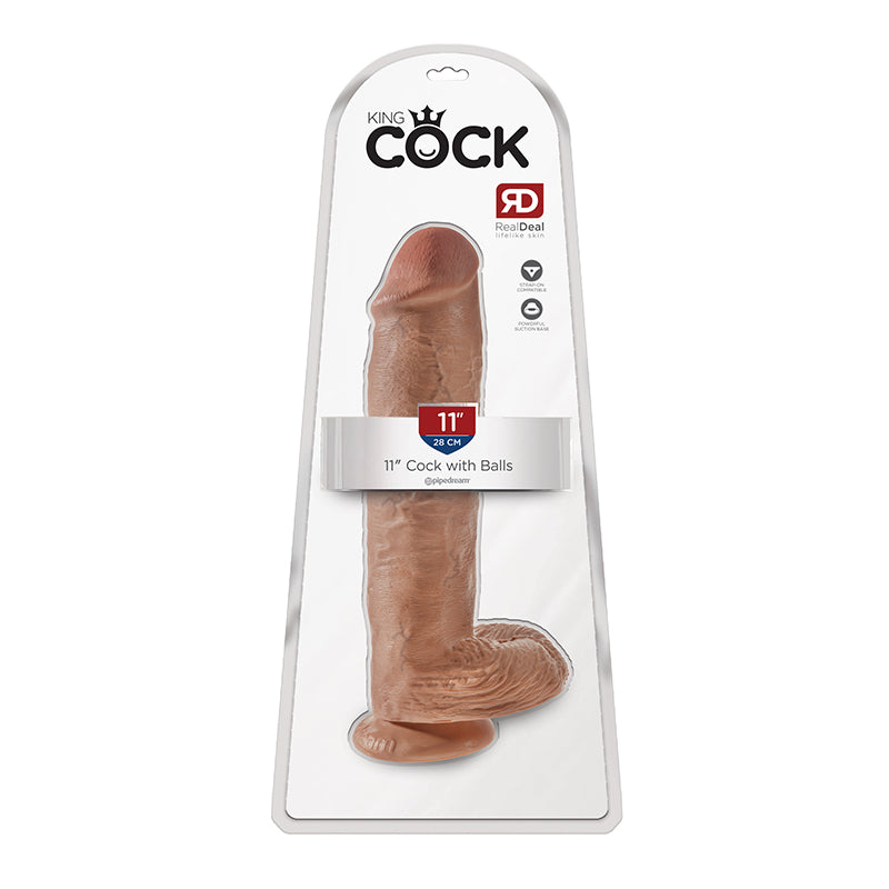 Pipedream King Cock 11 in. Cock With Balls Realistic Suction Cup Dildo-Pinkfoxxx