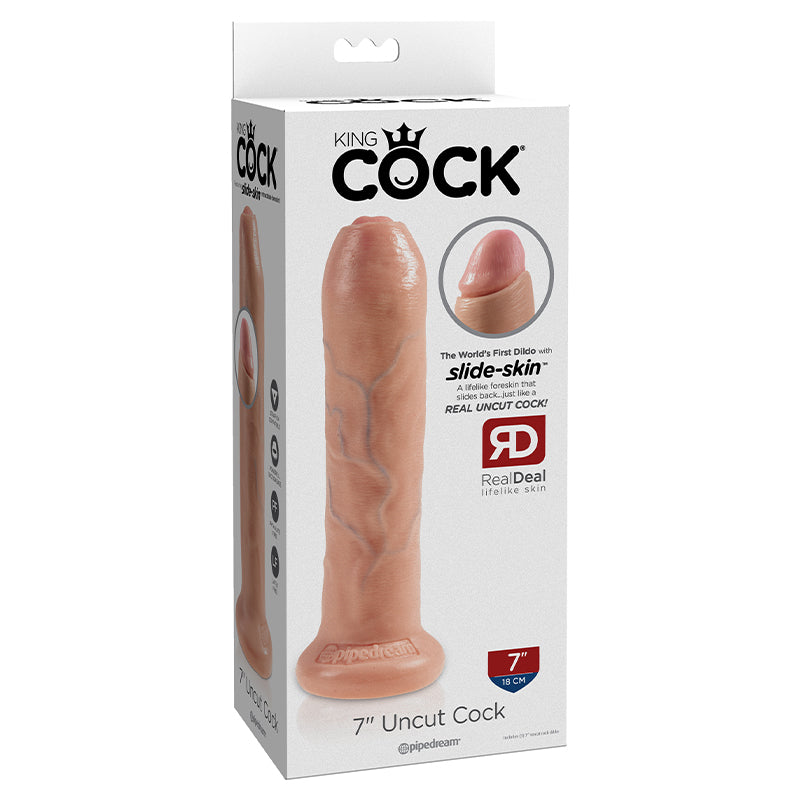Pipedream King Cock 7 in. Uncut Cock Realistic Dildo With Moveable Foreskin & Suction Cup-Pinkfoxxx