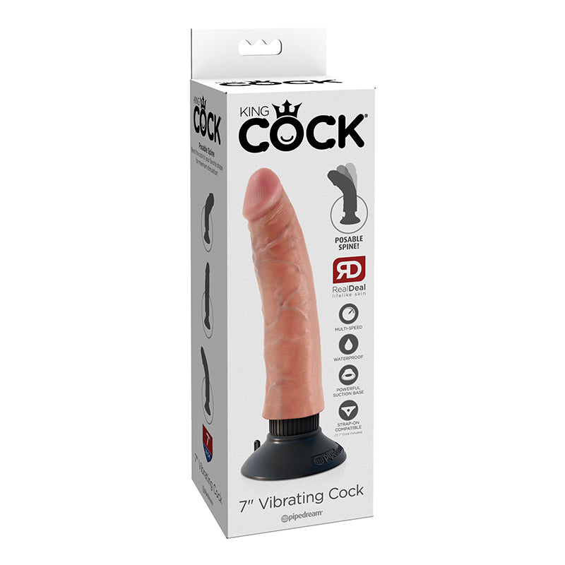 Pipedream King Cock 7 in. Vibrating Cock Poseable Dildo With Suction Cup-Pinkfoxxx