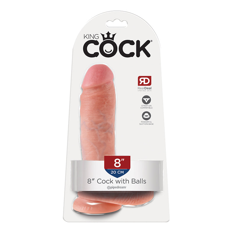 Pipedream King Cock 8 in. Cock With Balls Realistic Suction Cup Dildo-Pinkfoxxx
