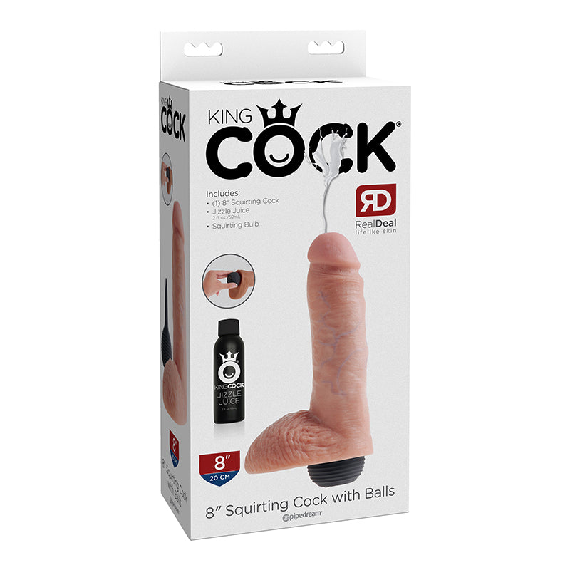 Pipedream King Cock 8 in. Squirting Cock With Balls Realistic Dildo Beige-Pinkfoxxx
