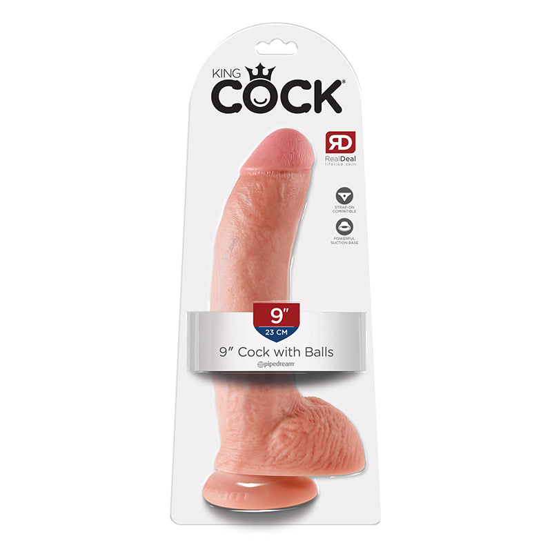 Pipedream King Cock 9 in. Cock With Balls Realistic Suction Cup Dildo-Pinkfoxxx