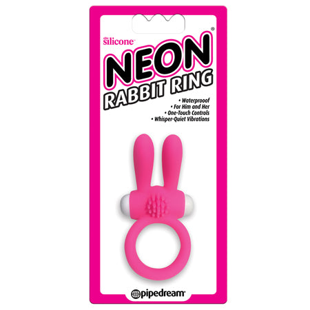 Pipedream Neon Rabbit Ring Vibrating Silicone Cockring With Ears Pink-Pinkfoxxx