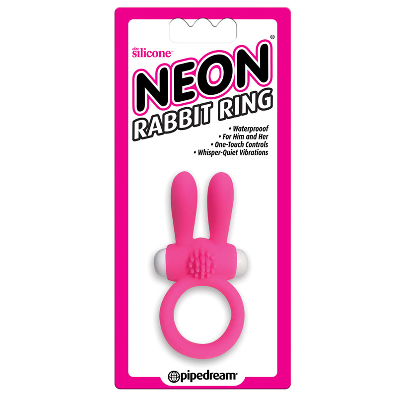 Pipedream Neon Rabbit Ring Vibrating Silicone Cockring With Ears Pink-Pinkfoxxx