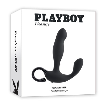Playboy Come Hither Rechargeable Remote Controlled Silicone Vibrating Prostate Massager Black-Pinkfoxxx