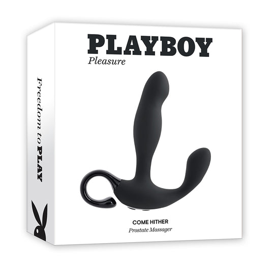 Playboy Come Hither Rechargeable Remote Controlled Silicone Vibrating Prostate Massager Black-Pinkfoxxx